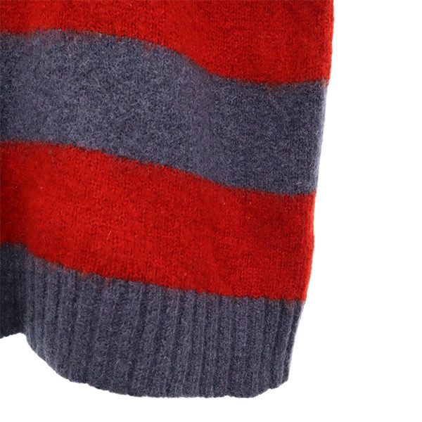 シップス ボーダー 長袖 ウール100% ニット M グレー×レッド SHIPS セーター クルーネック レディース