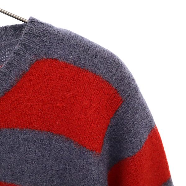 シップス ボーダー 長袖 ウール100% ニット M グレー×レッド SHIPS セーター クルーネック レディース