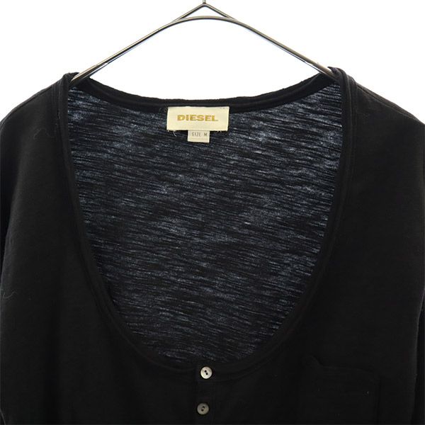 ディーゼル ロゴプレート 長袖 モックネック Tシャツ M ブラック DIESEL メンズ