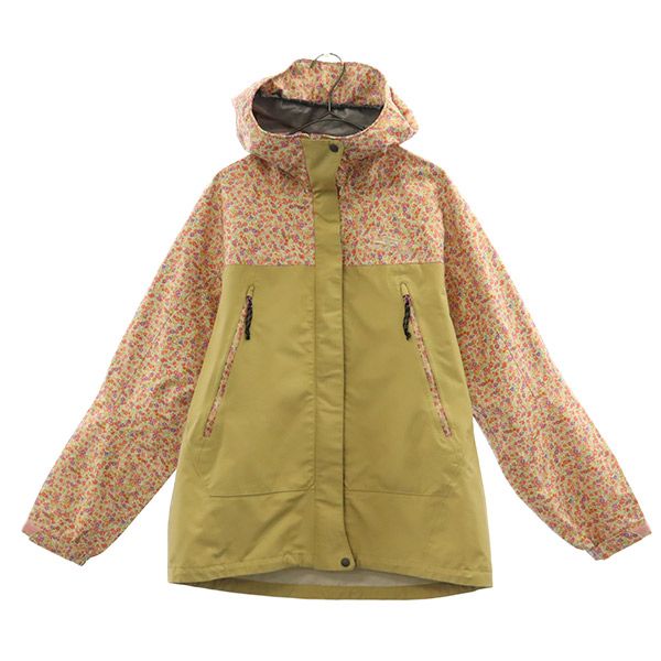 フォックスファイヤー アウトドア 花柄 長袖 マウンテンパーカー M ベージュ系 Foxfire 収納袋付き ロゴ刺繍 レディース