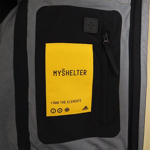 adidas アディダス MYSHELTER ロゴプリント ナイロン混 マイシェルター レイン ジャケット M ベージュ メンズ