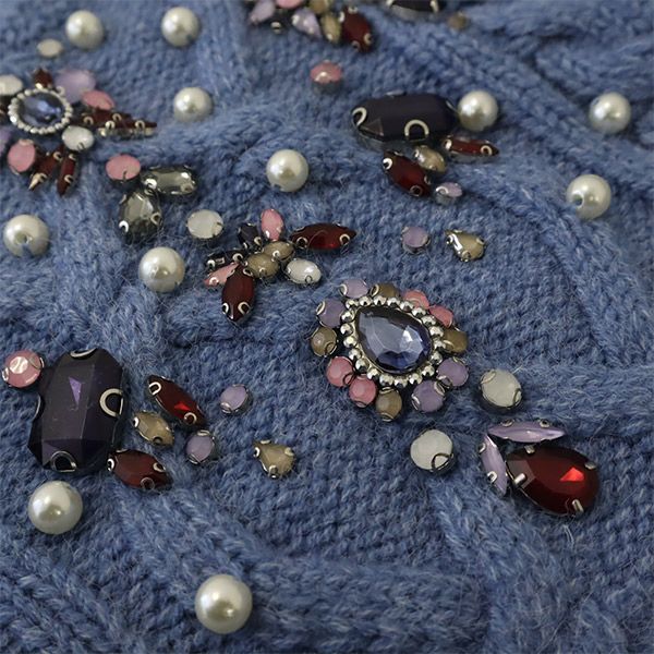 未使用 eimy istoire エイミー イストワール 長袖 セーター F ブルー ニット ビジュー レディース