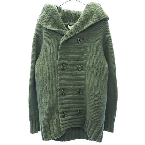DIESEL ディーゼル フード付 ニットジャケット XS グリーン ウール100% ロゴプリント レディース
