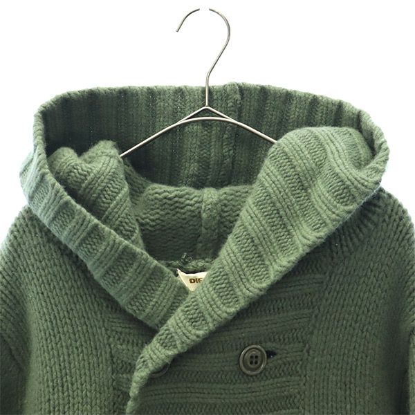 DIESEL ディーゼル フード付 ニットジャケット XS グリーン ウール100% ロゴプリント レディース