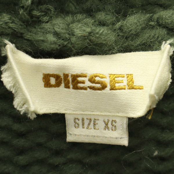 DIESEL ディーゼル フード付 ニットジャケット XS グリーン ウール100% ロゴプリント レディース