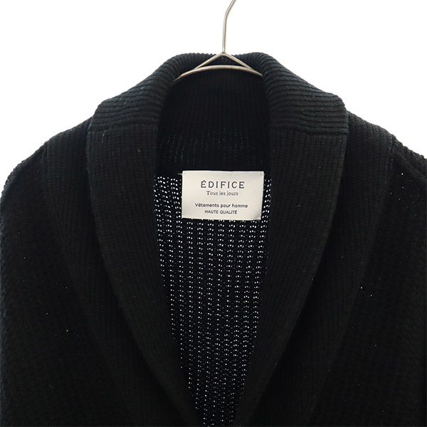 エディフィス 長袖 ウール ニット カーディガン 44 ブラック EDIFICE メンズ