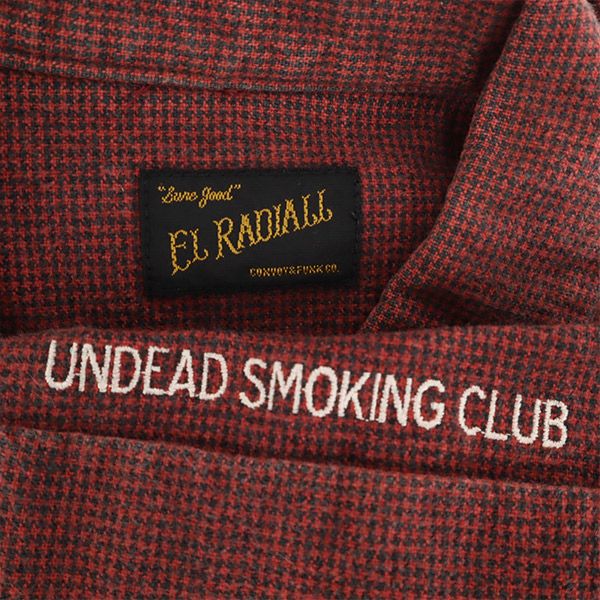 RADIALL ラディアル 日本製 チェック 長袖 コットンシャツ S レッド アンデッドスモーキングクラブ ロゴ刺繍 メンズ