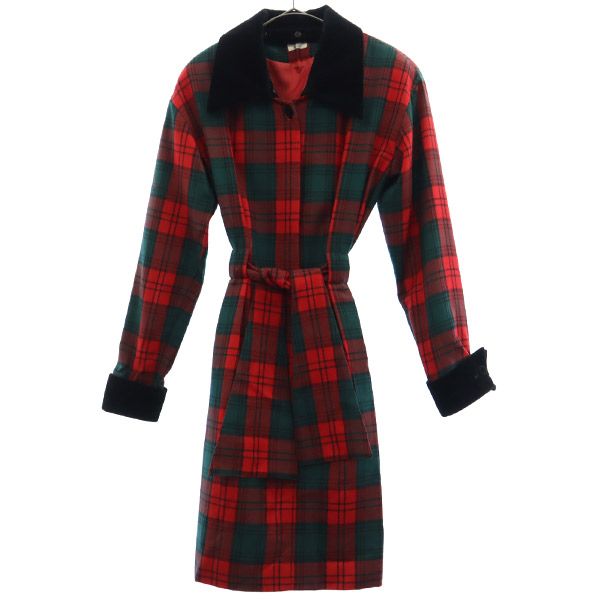 renoma レノマ 未使用 チェック 長袖 ウール 膝丈ワンピース 38 レッド系 タグ付き レディース