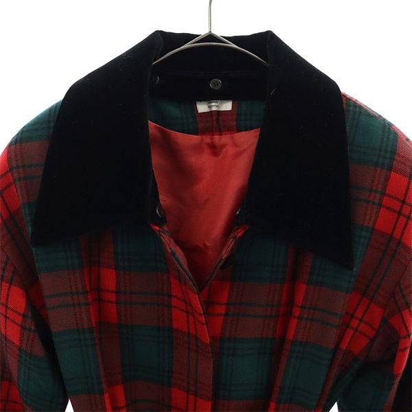 renoma レノマ 未使用 チェック 長袖 ウール 膝丈ワンピース 38 レッド系 タグ付き レディース