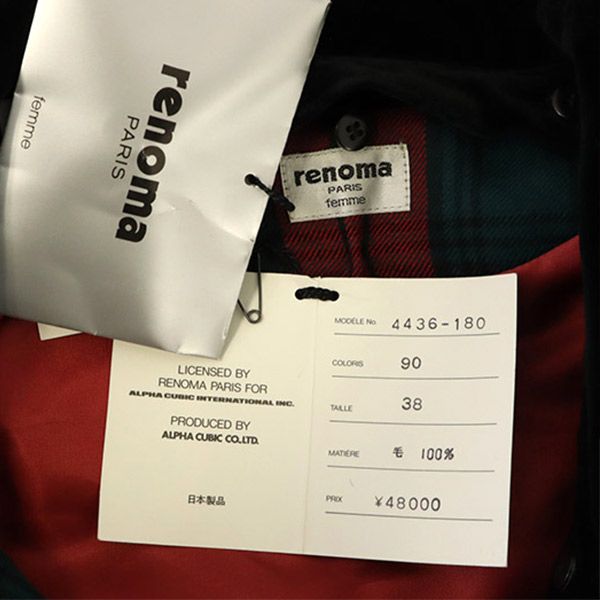 renoma レノマ 未使用 チェック 長袖 ウール 膝丈ワンピース 38 レッド系 タグ付き レディース