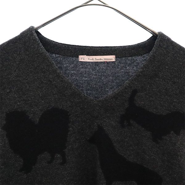 ポールスミスウーマン ドッグ柄 長袖 ウールブレンド Vネック セーター M グレー ニット レディース