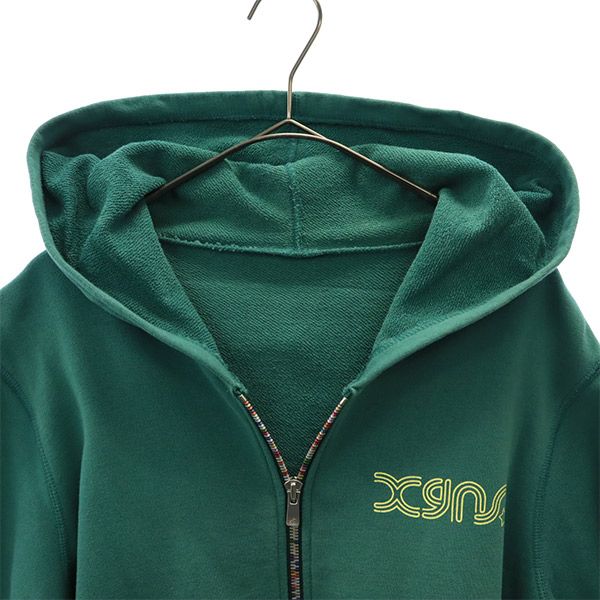 エックスガール ロゴプリント 長袖 ジップパーカー M グリーン X-girl スウェット レディース