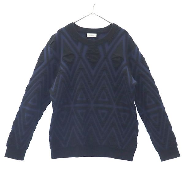 EN ROUTE アンルート 総柄 長袖 セーター 2 ネイビー×ブラック ニット ユナイテッドアローズ メンズ