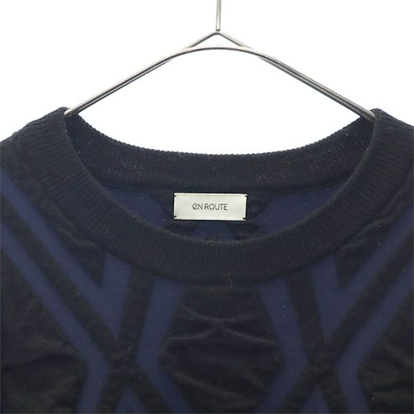 EN ROUTE アンルート 総柄 長袖 セーター 2 ネイビー×ブラック ニット ユナイテッドアローズ メンズ
