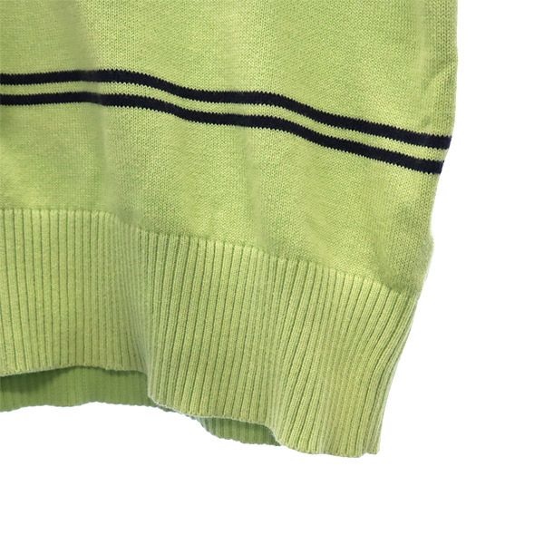 トミーヒルフィガー ボーダー 長袖 Vネック セーター XL グリーン TOMMY HILFIGER ニット ロゴ刺繍 メンズ