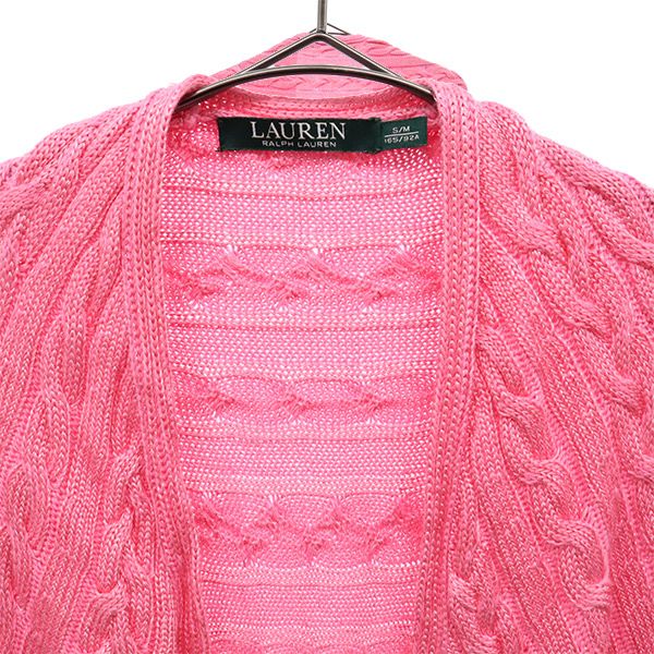 LAUREN RALPH LAUREN ローレンラルフローレン 長袖 ケーブルニット カーディガン S/M ピンク レディース