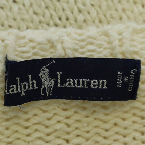 RALPH LAUREN ラルフローレン 90s コットンニット ロゴ刺繍 長袖 セーター ホワイト オールド ヴィンテージ メンズ