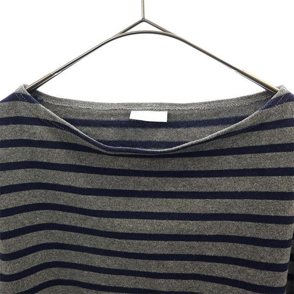 オーシバル フランス製 ボーダー 長袖 ボートネック Tシャツ グレー×ネイビー ORCIVAL ロゴワッペン レディース