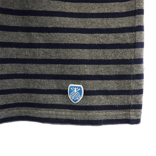 オーシバル フランス製 ボーダー 長袖 ボートネック Tシャツ グレー×ネイビー ORCIVAL ロゴワッペン レディース