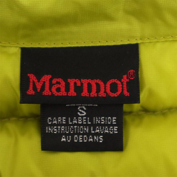 マーモット 切替 ダウンジャケット S グリーン×カーキ MARMOT 収納袋付き ロゴ刺繍 レディース