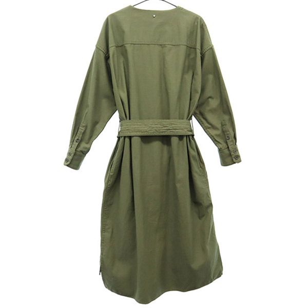 converse TOKYO コンバース トウキョウ ロゴバッジ 長袖 ノーカラーミリタリー シャツワンピース カーキ レディース