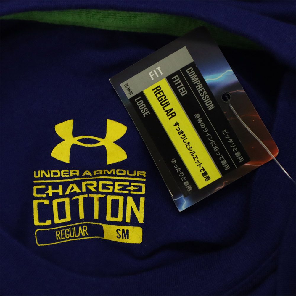 未使用 アンダーアーマー トレーニング 半袖 ウェア SM ブルー UNDER ARMOUR Tシャツ スポーツ ロゴプリント メンズ