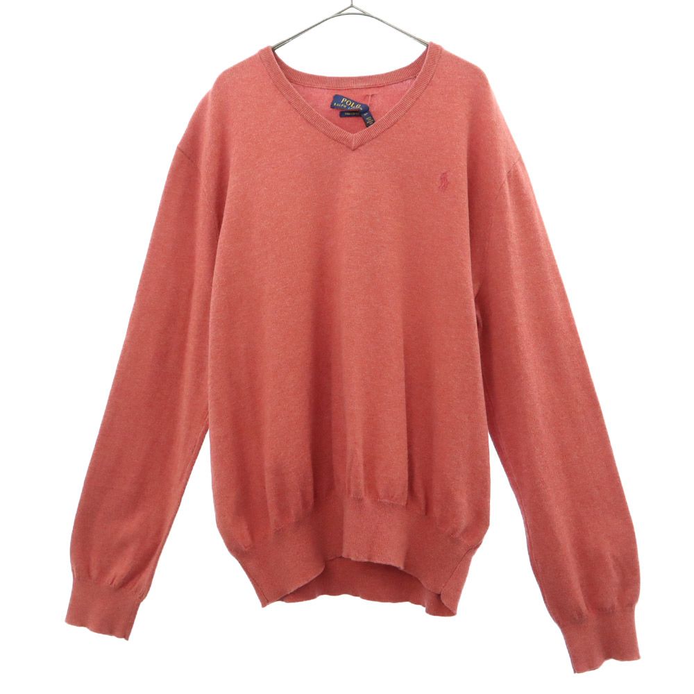 ポロラルフローレン 未使用 ロゴ刺繍 長袖 Vネック セーター L レッド系 POLO RALPH LAUREN タグ付き ニット メンズ