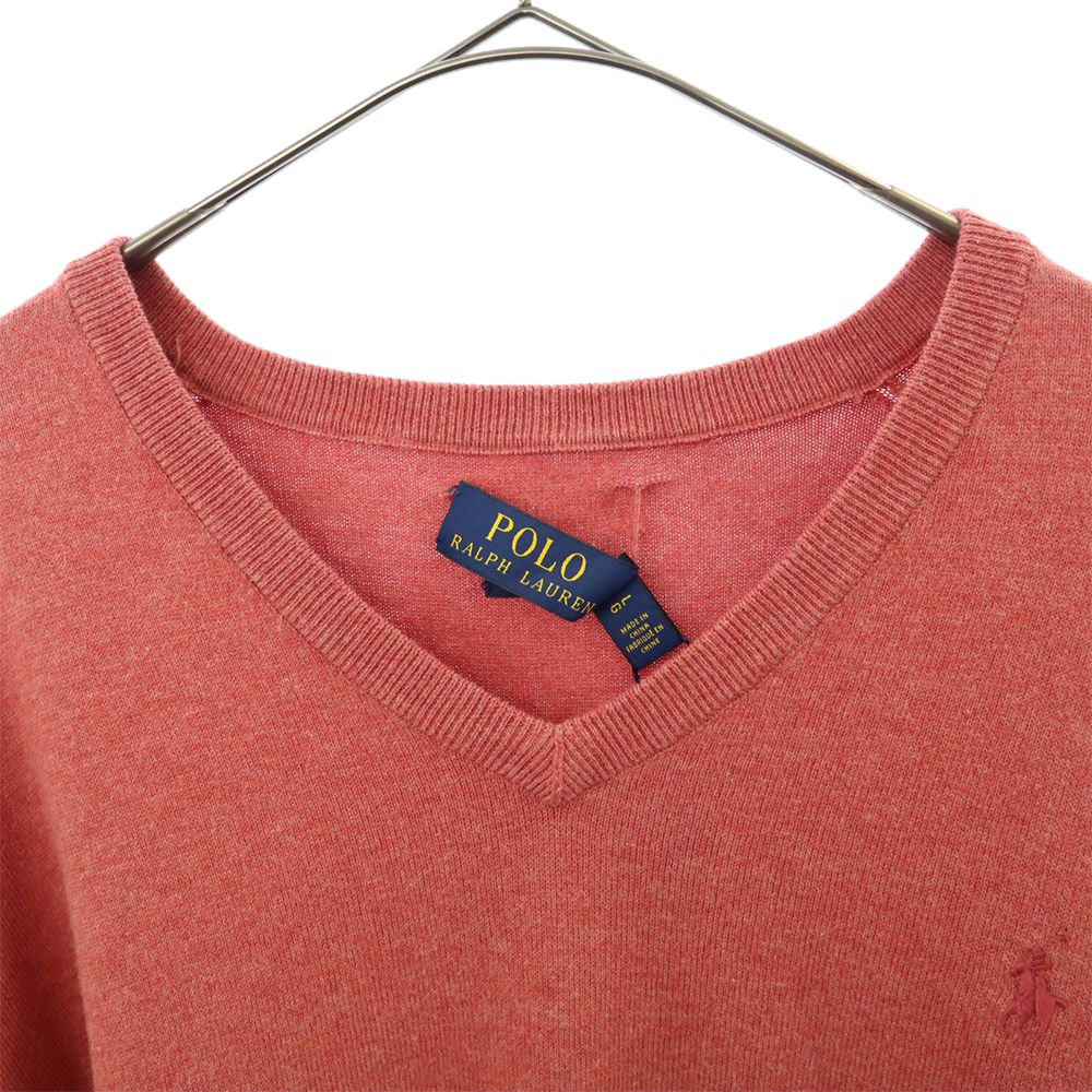 ポロラルフローレン 未使用 ロゴ刺繍 長袖 Vネック セーター L レッド系 POLO RALPH LAUREN タグ付き ニット メンズ