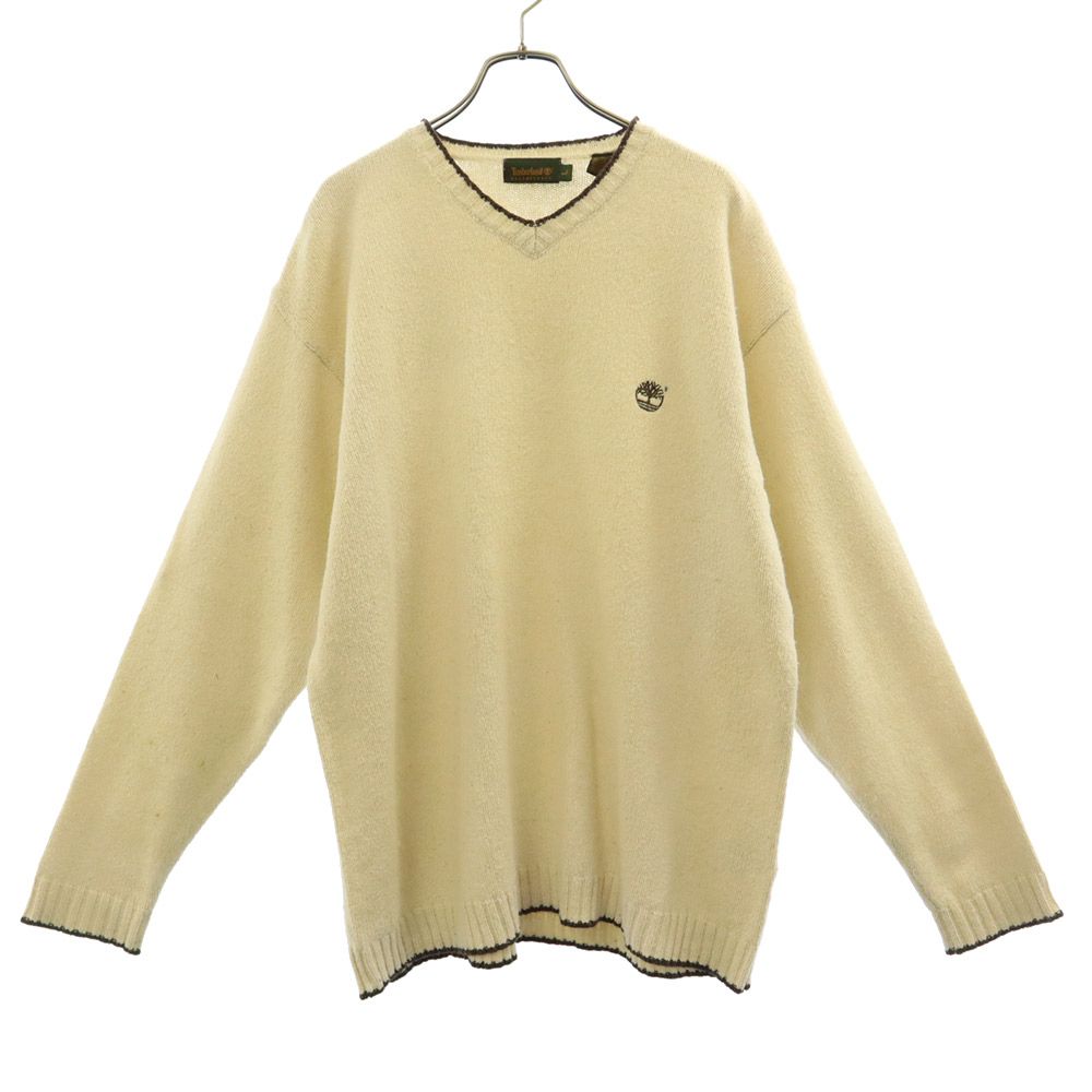 Timberland ティンバーランド 90s 長袖 Vネック セーター L ホワイト ニット オールド ヴィンテージ メンズ