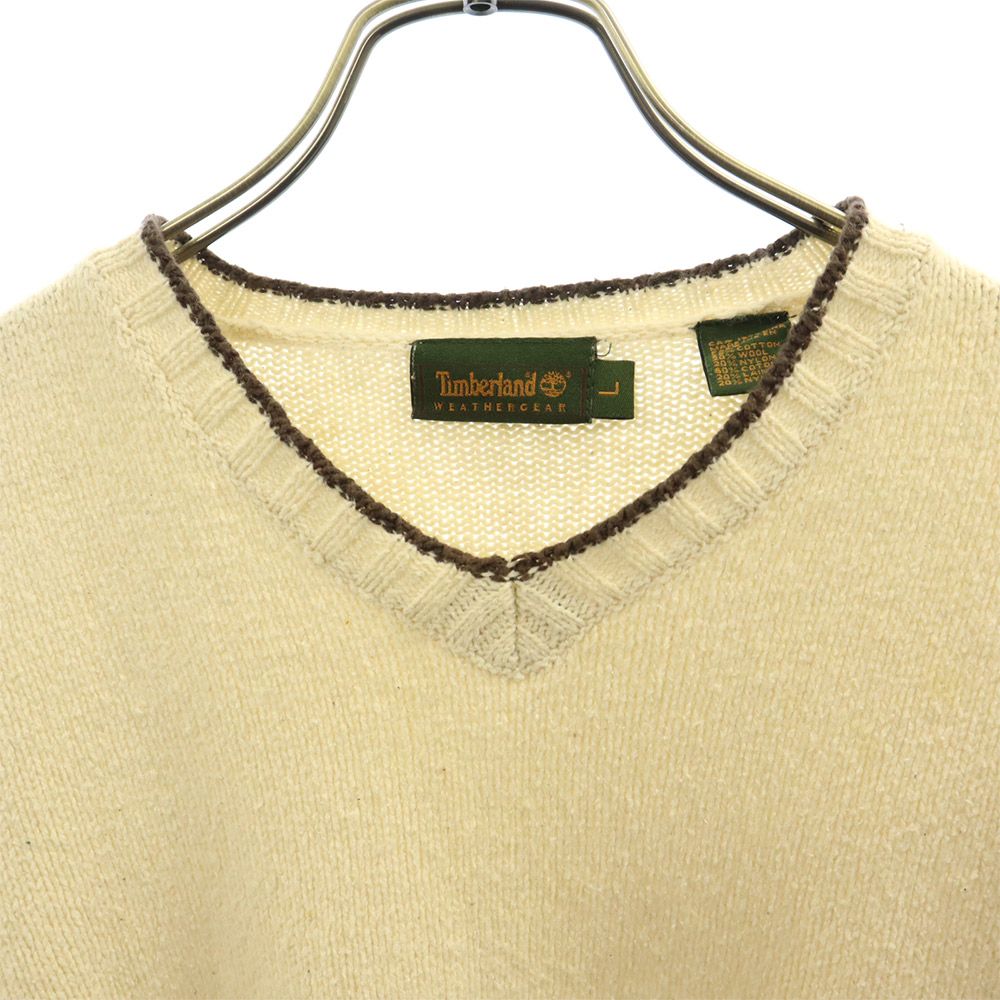 Timberland ティンバーランド 90s 長袖 Vネック セーター L ホワイト ニット オールド ヴィンテージ メンズ
