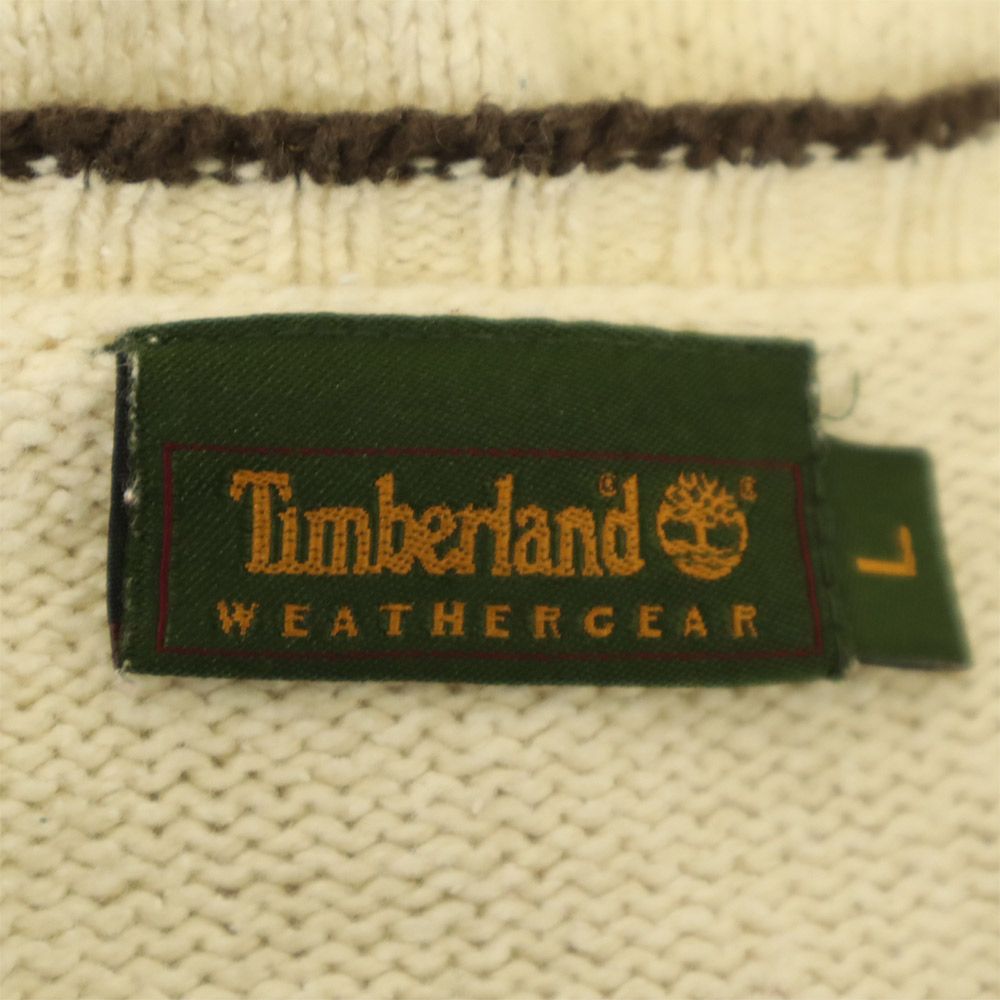 Timberland ティンバーランド 90s 長袖 Vネック セーター L ホワイト ニット オールド ヴィンテージ メンズ