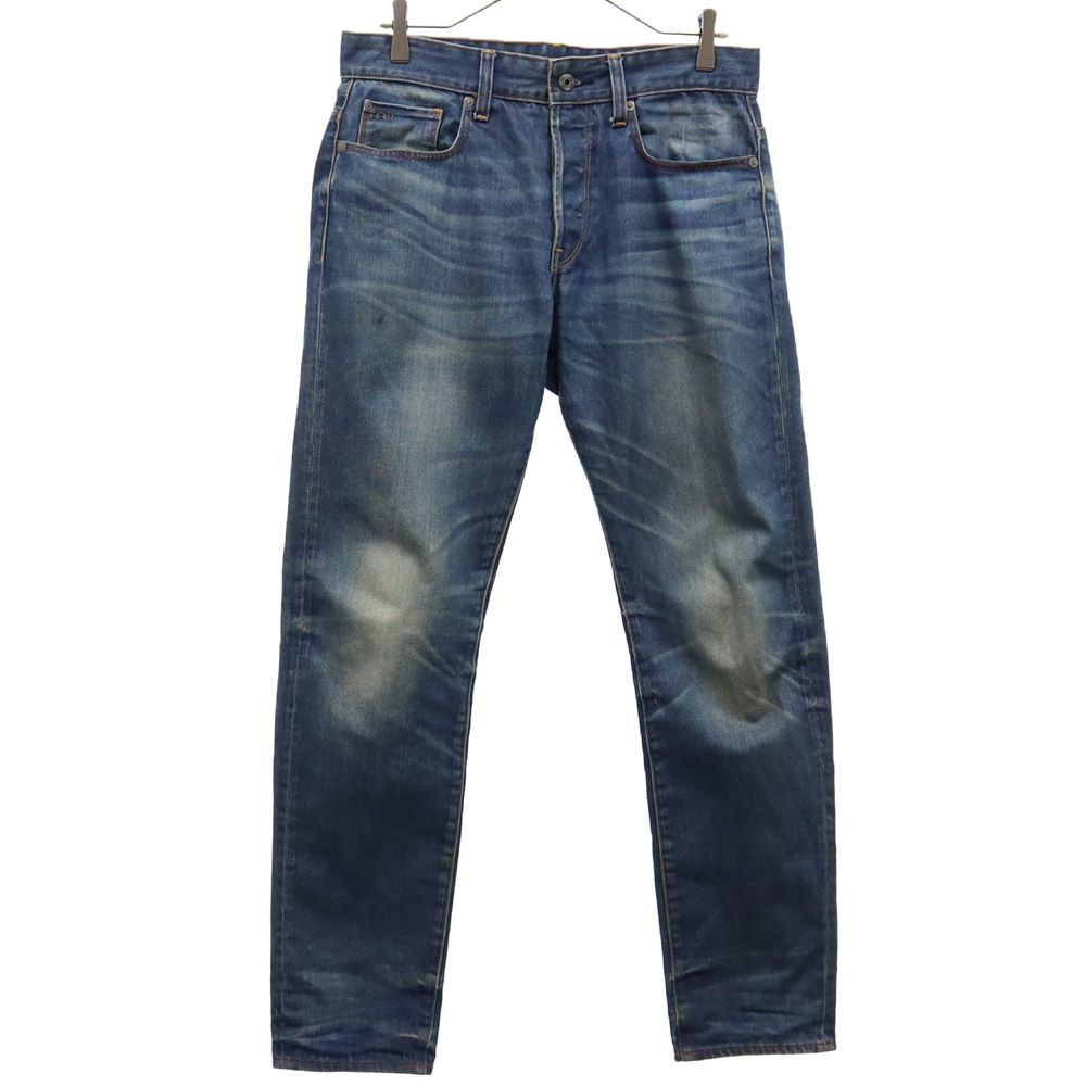 G-STAR RAW ジースターロウ ロゴ刺繍 ストレートデニムパンツ w31 ブルー ボタンフライ ジーパン ロゴプレート メンズ