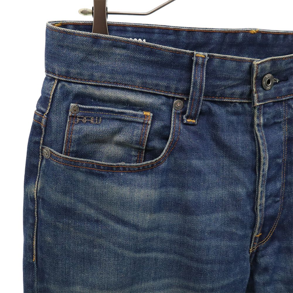 G-STAR RAW ジースターロウ ロゴ刺繍 ストレートデニムパンツ w31 ブルー ボタンフライ ジーパン ロゴプレート メンズ