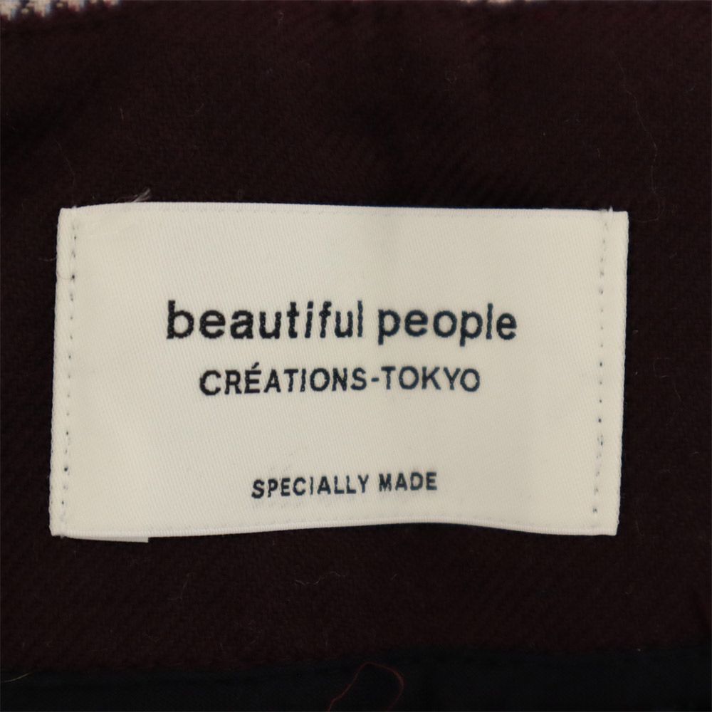 beautiful people ビューティフルピープル 千鳥格子 ハイウエスト ロングパンツ 36 パープル レディース