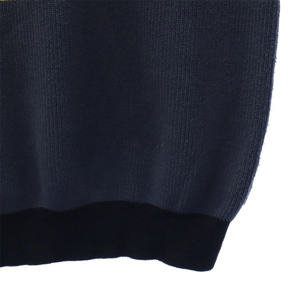 ヘルレイザー 切替 長袖 コットン ニット L グレー×ブラック Hellrazor クルーネック ロゴ刺繍 セーター メンズ