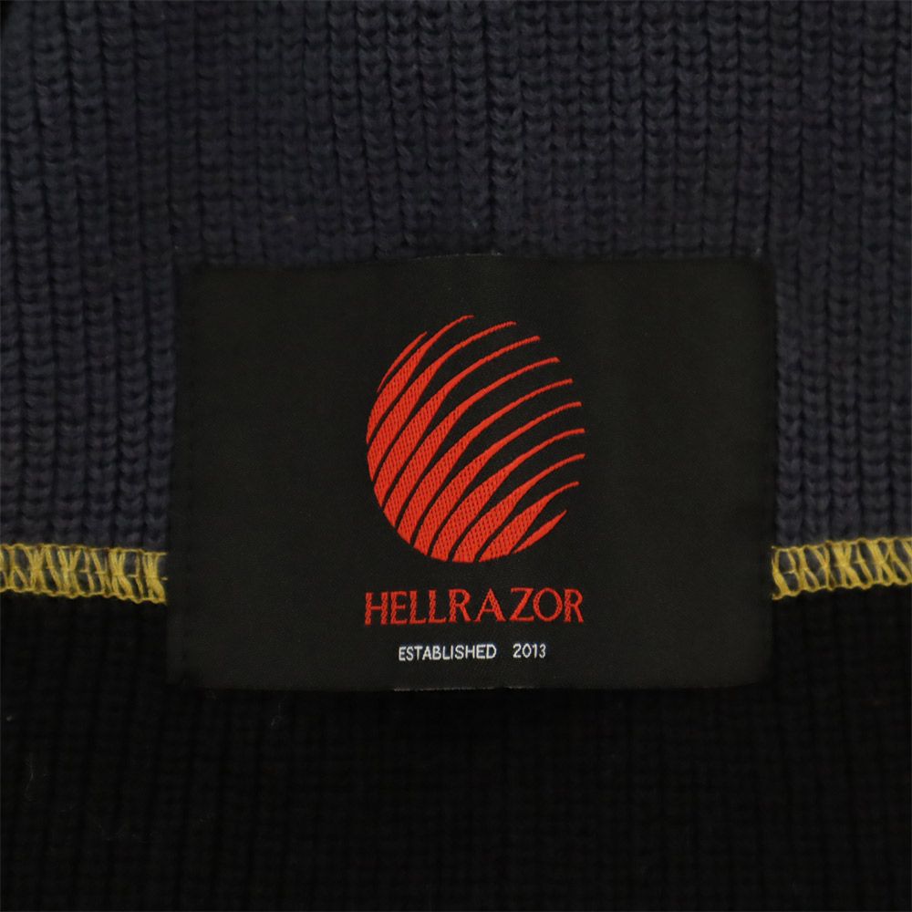 ヘルレイザー 切替 長袖 コットン ニット L グレー×ブラック Hellrazor クルーネック ロゴ刺繍 セーター メンズ