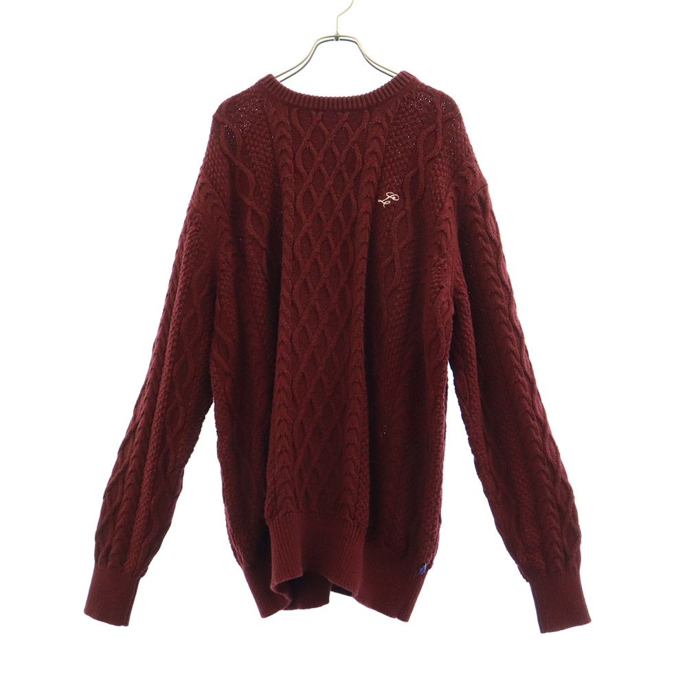 Lafayette ラファイエット 半袖 ニット L ボルドー系 ロゴ刺繍 メンズ
