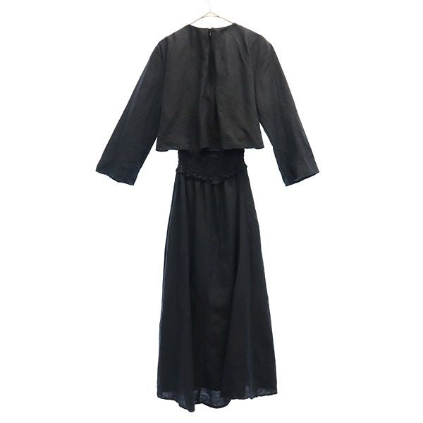 Mila Owen ミラオーウェン リネンブレンド 長袖 ワンピース 0 ブラック レディース