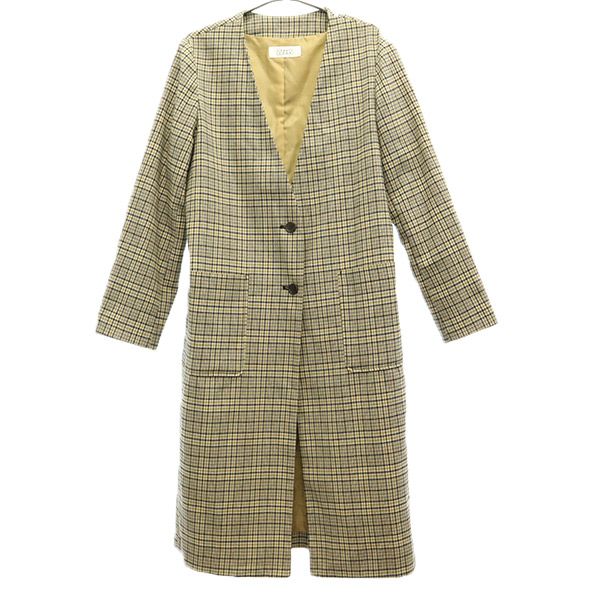 LOWRYS FARM ローリーズファーム チェック柄 ノーカラーコート M レディース