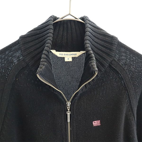 POLO JEANS COMPANY ポロ ジーンズ カンパニー フルジップ コットン ニットジャケット M ブラック レディース