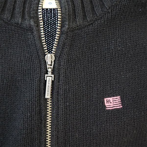 POLO JEANS COMPANY ポロ ジーンズ カンパニー フルジップ コットン ニットジャケット M ブラック レディース
