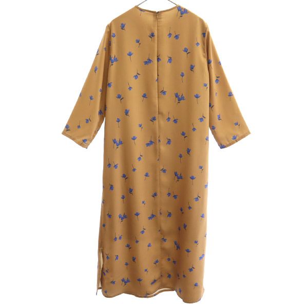 Mila Owen ミラオーウェン 花柄 長袖 ロングワンピース F ブラウン×ブルー レディース