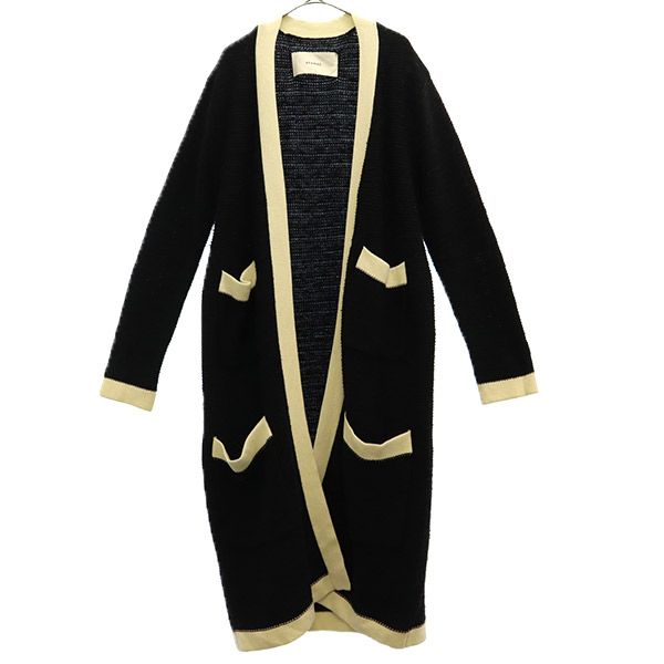 ADAWAS アダワス 長袖 ロング ニットカーディガン F ブラック×ホワイト レディース