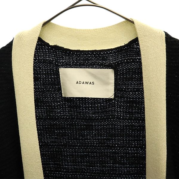 ADAWAS アダワス 長袖 ロング ニットカーディガン F ブラック×ホワイト レディース