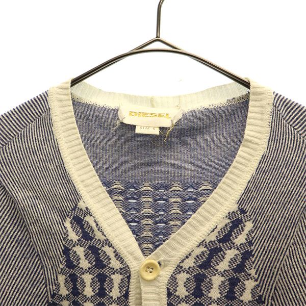 DIESEL ディーゼル 総柄 長袖 ニットカーディガン S ブルー×ホワイト レディース