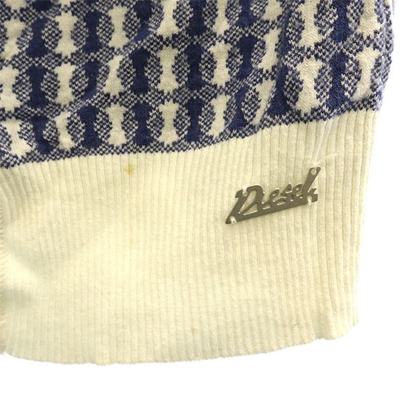 DIESEL ディーゼル 総柄 長袖 ニットカーディガン S ブルー×ホワイト レディース