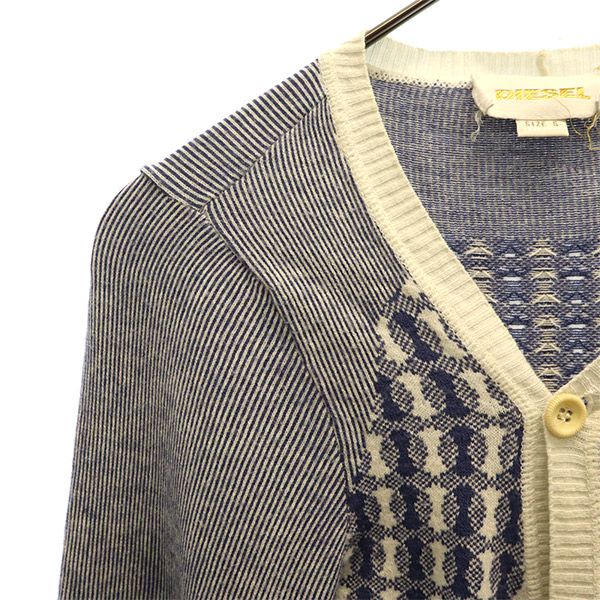 DIESEL ディーゼル 総柄 長袖 ニットカーディガン S ブルー×ホワイト レディース