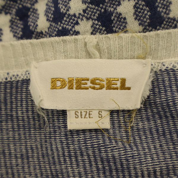 DIESEL ディーゼル 総柄 長袖 ニットカーディガン S ブルー×ホワイト レディース