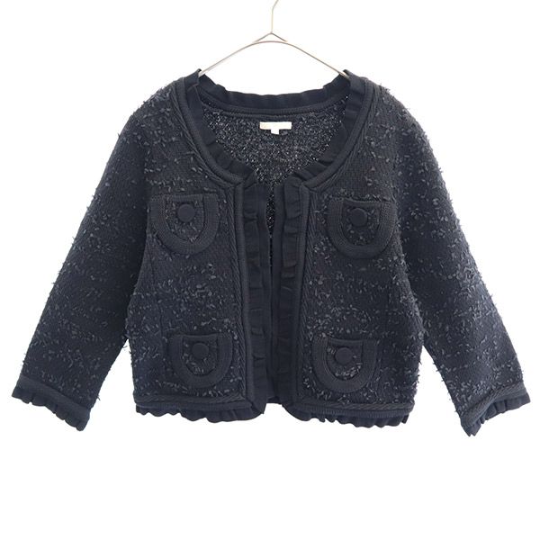 TO BE CHIC トゥービーシック 総柄 ニット ノーカラージャケット 2 ネイビー レディース