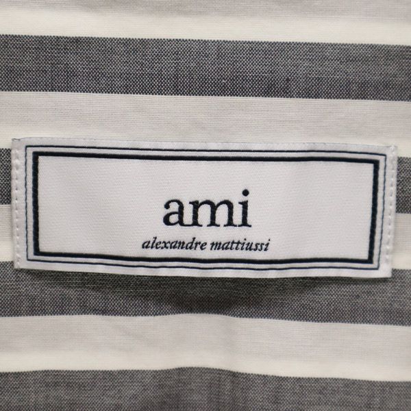 ami alexandre mattiussi アミ アレクサンドル マテュッシ ストライプ柄 長袖 ボタンダウンシャツ 39 ホワイト×グレー メンズ